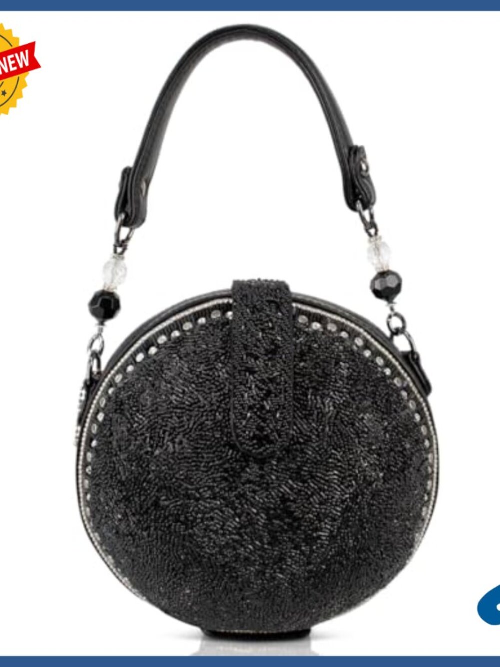 Beaded Top Handle Bag with Magnetic Closure, Cell Phone Pocket, Medium Size - Picture 3 of 7